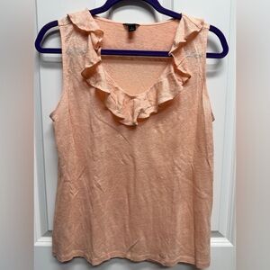 Ann Taylor Apricot Ruffle V-Neck 100% Linen Sleeveless Camisole